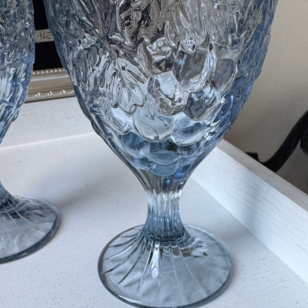 Noritake Translucent Blue Embossed Goblets - Picture 3 of 5
